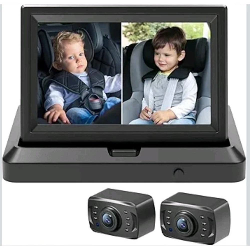 Baby Car Camera 1080P Dual-Channel Display with 2 Camera for 2 Kids Night Vision